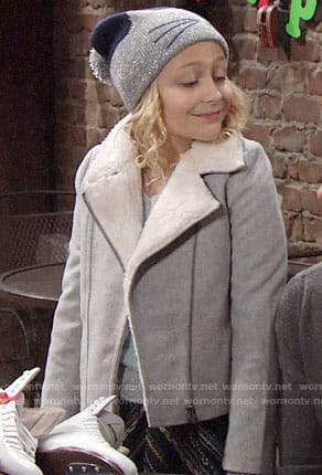Faith's grey fleece collar jacket and cat beanie on The Young and the Restless