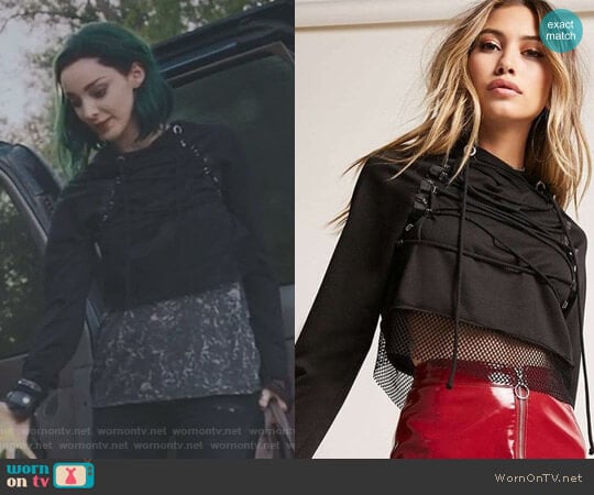 Mesh Lace-Up Cropped Hoodie by Forever 21 worn by Lorna Dane (Emma Dumont) on The Gifted