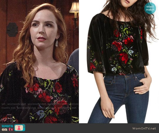 Free People Babe Slouchy Velvet Bodysuit worn by Mariah Copeland (Camryn Grimes) on The Young and the Restless