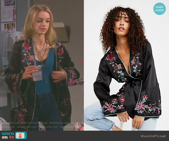 Embroidered Satin Blazer by Free People worn by Claire Brady (Olivia Keegan) on Days of our Lives