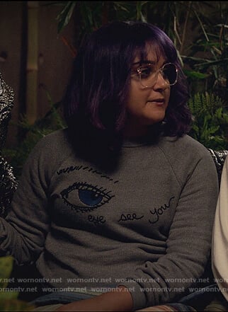 Gert’s gray embroidered eye sweatshirt by Marvel’s Runaways