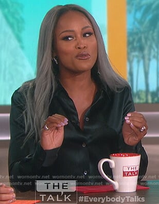 Eve’s green satin shirt on The Talk