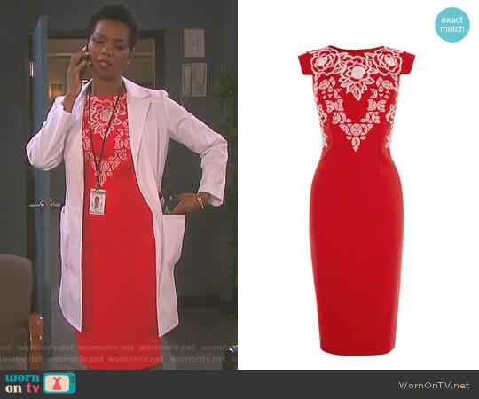 Embroidered Pencil Dress by Karen Millen worn by Valerie Grant (Vanessa Williams) on Days of our Lives