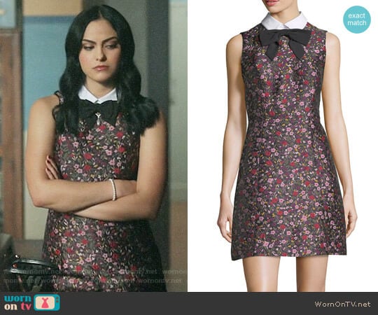 Kate Spade Collared Sleeveless Floral-Jacquard Mini Dress worn by Veronica Lodge (Camila Mendes) on Riverdale