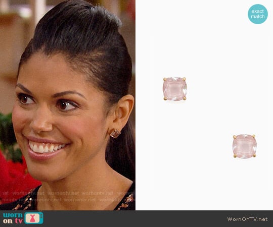 Kate Spade Enamel Mini Small Square Studs in Lilac worn by Maya Avant (Karla Mosley) on The Bold and the Beautiful