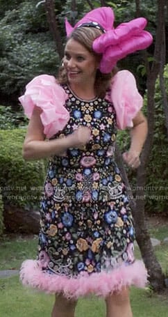 Kimmy’s floral feather-trim dress on Fuller House
