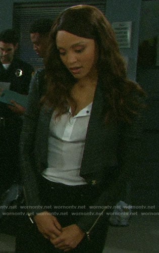 Lani’s black pleated leather jacket on Days of our Lives