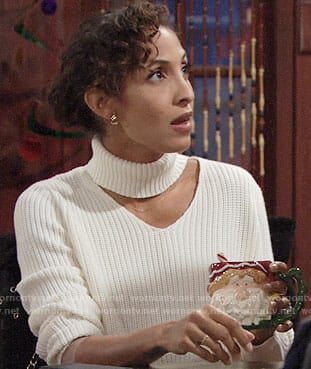 Lily's white choker neck sweater on The Young and the Restless