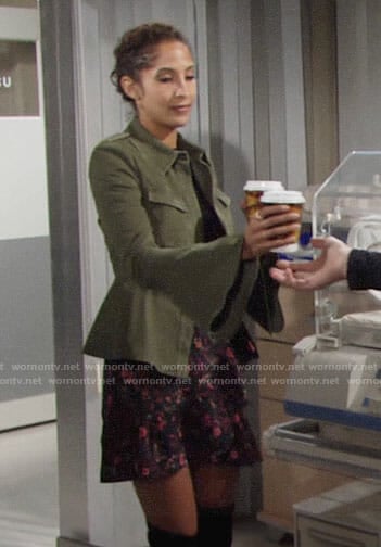 Lily’s green peplum jacket and floral skirt on The Young and the Restless