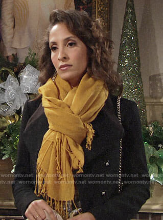 Lily’s yellow scarf and tri-tone earrings on The Young and the Restless