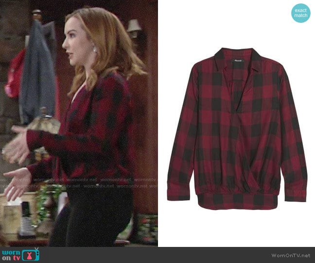 Madewell Wrap-effect Checked Voile Shirt worn by Mariah Copeland (Camryn Grimes) on The Young and the Restless