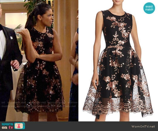 Maje Russia Holiday Fit & Flare Dress worn by Maya Avant (Karla Mosley) on The Bold and the Beautiful