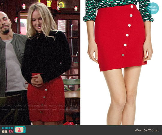 Maje Justine Snap-Button Mini Skirt worn by Sharon Newman (Sharon Case) on The Young and the Restless