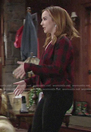 Mariah’s red checked wrap top on The Young and the Restless