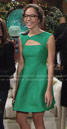 Mattie’s green Christmas dress with cutout on The Young and the Restless