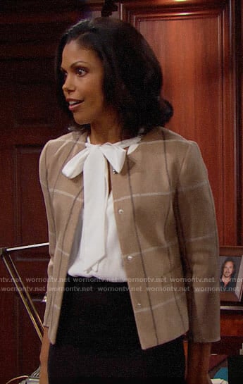 Maya's brown checked jacket on The Bold and the Beautiful