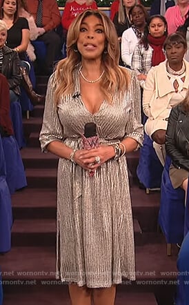 Wendy’s metallic v-neck dress on The Wendy Williams Show