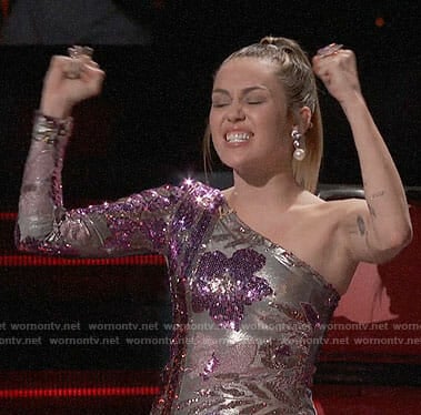 Miley Cyrus's floral one-sleeved gown on The Voice