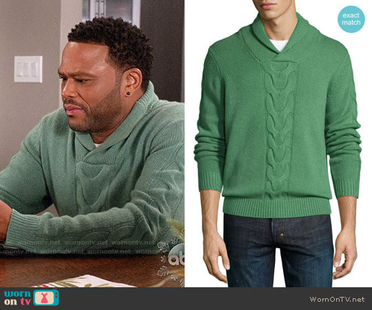 Neiman Marcus Cashmere Shawl-Collar Cable-Knit Pullover worn by Andre Johnson (Anthony Anderson) on Black-ish