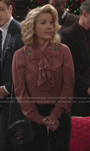 Nikki's pink ruffled blouse with embellishments on The Young and the Restless