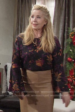 Nikki's black floral blouse on The Young and the Restless