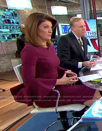 Norah’s burgundy bell sleeve dress on CBS This Morning