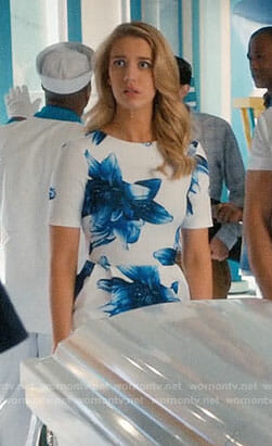 Petra’s white and blue floral dress on Jane the Virgin