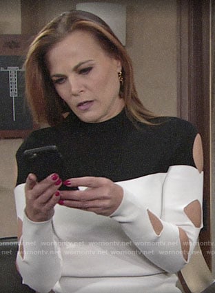 Phyllis's black and white sweater with cutout sleeves on The Young and the Restless