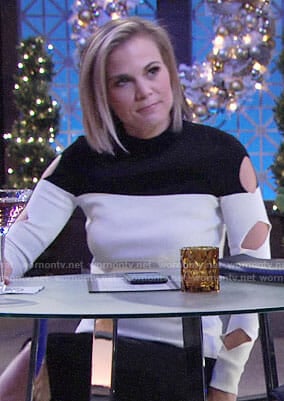 Phyllis’s black and white sweater with cutout sleeves on The Young and the Restless