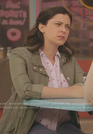 Rebecca’s white watermelon print shirt on Crazy Ex-Girlfriend