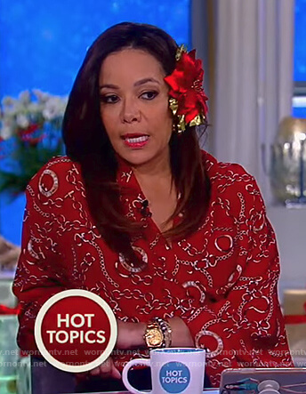 Sunny’s red chain print top on The View