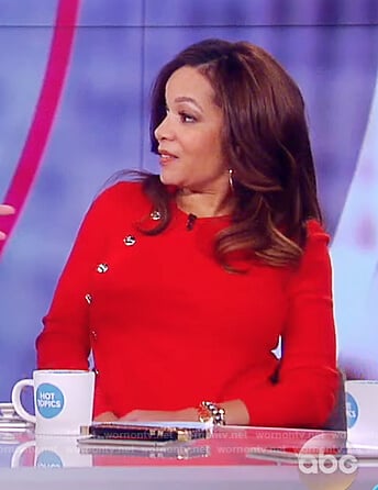 Sunny’s red button embellished sweater on The View