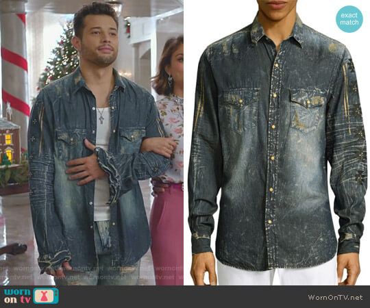 Denim Cotton Casual Button-Down Shirt by Robin's Jeans worn by Sam Flores (Rafael de la Fuente) on Dynasty