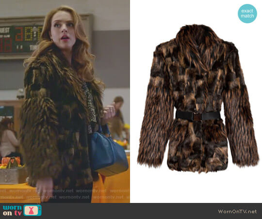 Belted Faux Fur Patrice Jacket by Rodejber worn by Fallon Carrington (Elizabeth Gillies) on Dynasty