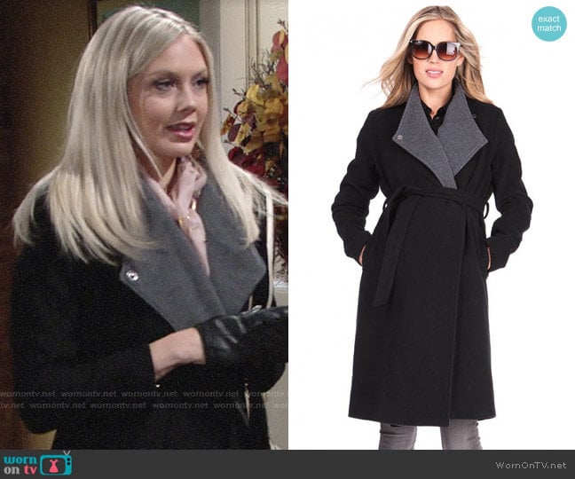 Seraphine Wool & Cashmere Black Maternity Coat  worn by Abby Newman (Melissa Ordway) on The Young and the Restless