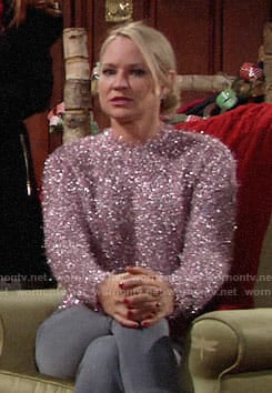 Sharon's metallic pink sweater on The Young and the Restless