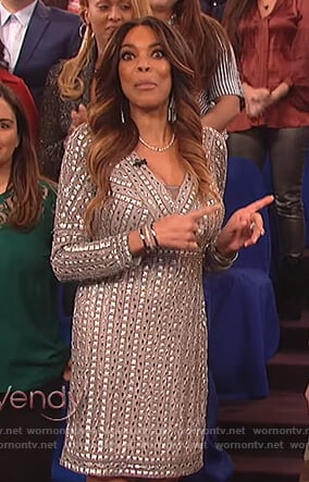 Wendy’s silver studded sheath dress on The Wendy Williams Show