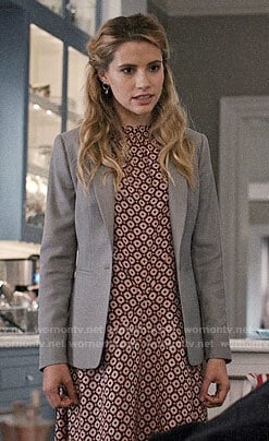 Stevie’s geometric print dress on Madam Secretary