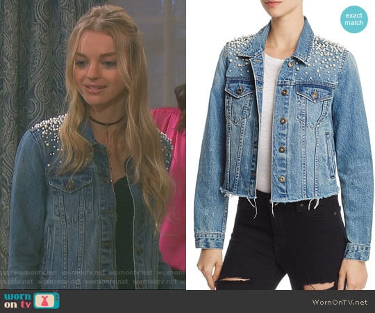 Mother-of-Pearl Denim Jacket by Sunset & Spring worn by Claire Brady (Olivia Keegan) on Days of our Lives