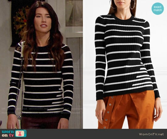 T by Alexander Wang Fitted Striped Sweater worn by Steffy Forrester (Jacqueline MacInnes Wood) on The Bold and the Beautiful