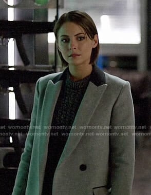 Thea's marled sweater and grey blazer on Arrow