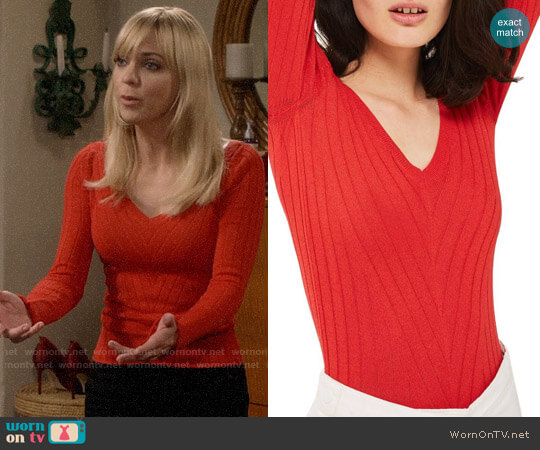 Topshop Wide Double V-Neck Ribbed Knit Top worn by Christy Plunkett (Anna Faris) on Mom