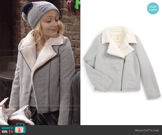 Tucker + Tate Knit Moto Jacket with Faux Fur Lining worn by Faith Newman (Alyvia Alyn Lind) on The Young and the Restless