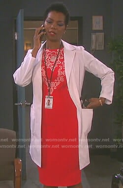 Valerie’s red floral embroidered dress on Days of our Lives