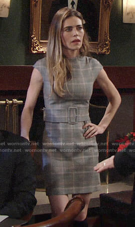 Victoria’s plaid belted dress on The Young and the Restless