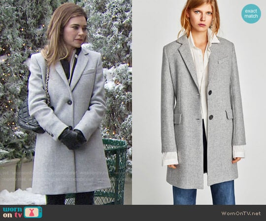 Zara Coat with Shoulder Pads worn by Victoria Newman (Amelia Heinle) on The Young and the Restless