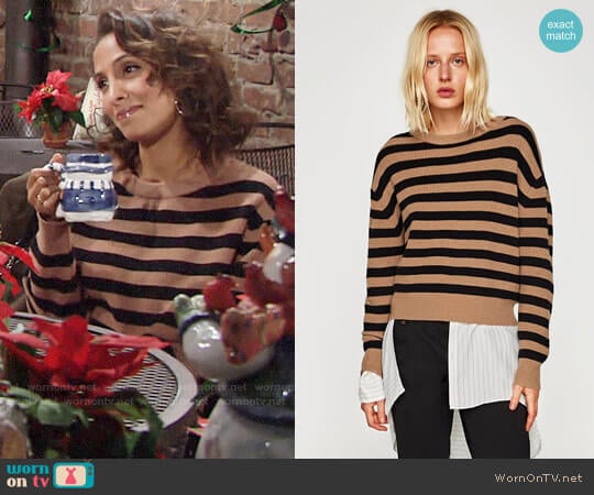 Zara Striped Sweater with Round Neckline worn by Lily Winters (Christel Khalil) on The Young and the Restless