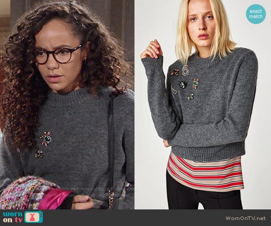 Zara Sweater with Appliques worn by Mattie Ashby (Lexie Stevenson) on The Young and the Restless