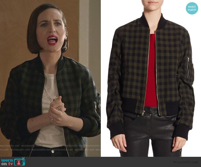 Andrew Wool Bomber Jacket by ALC worn by Jennifer Short (Zoe Lister-Jones) on Life in Pieces