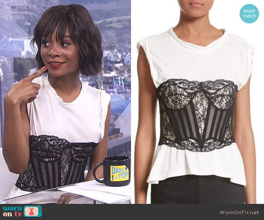 Cotton Top with Lace Bustier by Alexander Wang worn by Zuri Hall on E! News